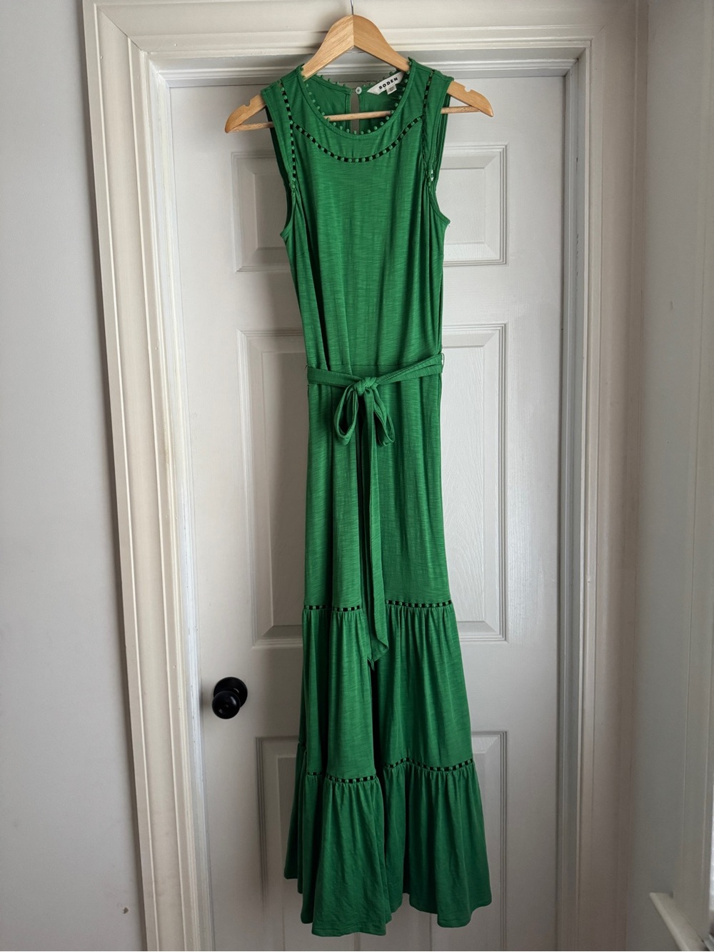 Boden Sleeveless Emerald Green Maxi Dress with Waist Tie
